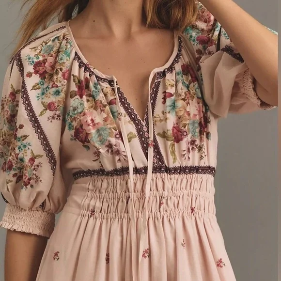 Anthropologie Pink Floral Midi Dress - Picture 3 of 3